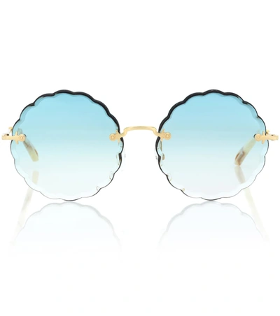 Chloé Women's Rose Scalloped Rimless Round Sunglasses, 60mm In Gold/blue