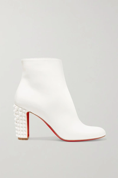 Christian Louboutin Suzi Folk 85 Spiked Leather Ankle Boots In White