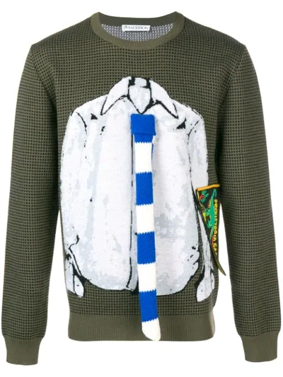 Jw Anderson Trompe L'oeil Shirt And Tie Sweater In Green