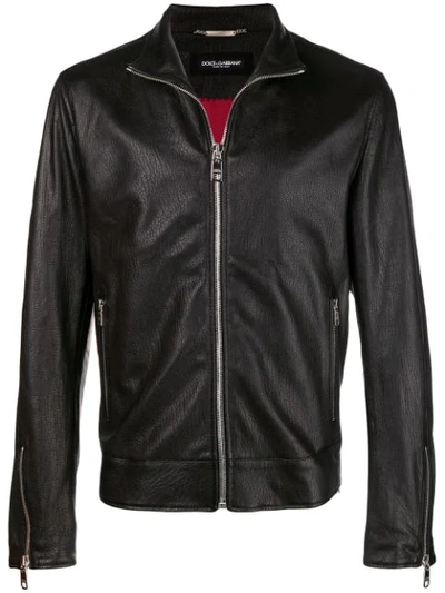 Dolce & Gabbana Classic Leather Jacket In Black