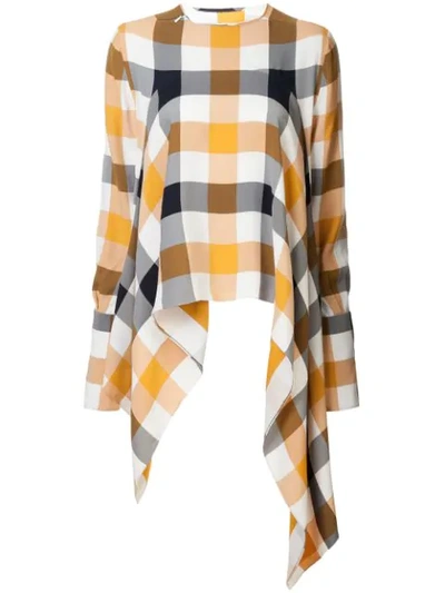 Monse Gingham Buttoned-sleeve Top In Multicolour