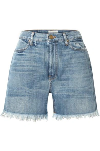 The Great The Easy Cut Off Frayed Denim Shorts In Mid Denim