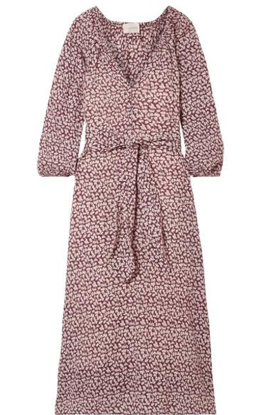 The Great The Derby Floral-print Cotton-gauze Midi Dress In Burgundy