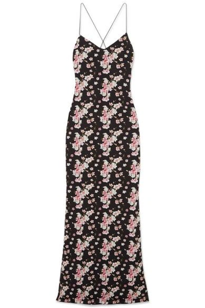 Eywasouls Malibu Josepha Open-back Floral-print Cotton-voile Maxi Dress In Black