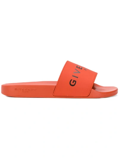 Givenchy Logo-print Rubber Slides In Orange