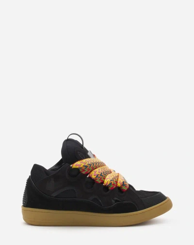 Lanvin Leather Curb Sneakers For Men In Black