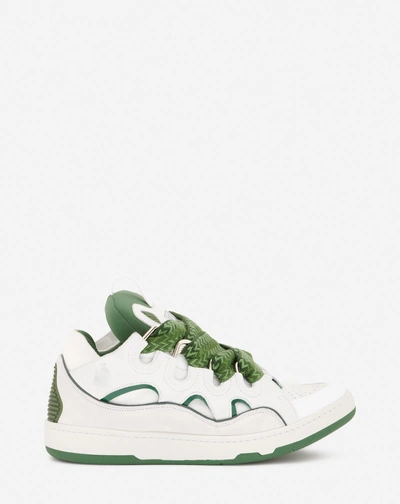 Lanvin Leather Curb Sneakers For Male In White/khaki