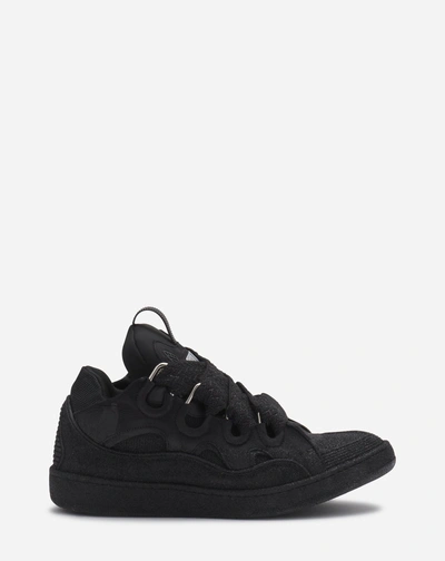 Lanvin Leather Curb Sneakers For Male In Black/black