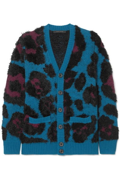 Marc Jacobs V-neck Button-front Leopard Wool-cashmere Cardigan In Teal Multi