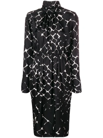 Marc Jacobs Mock-neck Long-sleeve Abstract-print Silk Dress In Ivory Multi