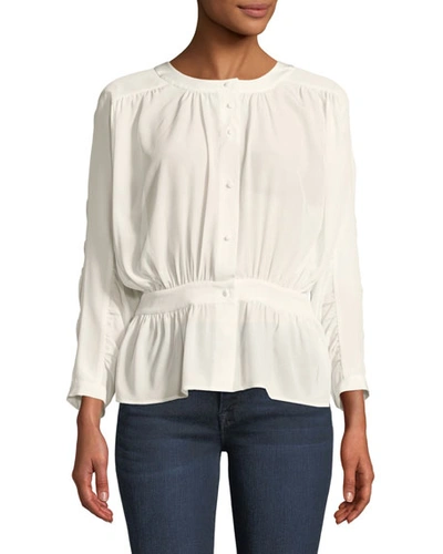 Frame Gathered Silk Button-front Top In White