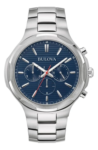 Bulova Three Hand Chronograph Quartz Bracelet Watch, 42mm In Silver Blue