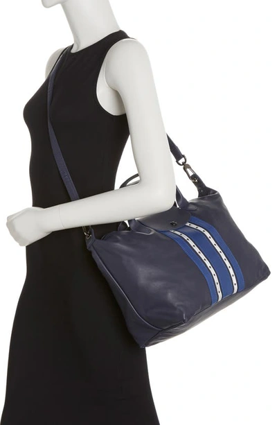 Longchamp Le Pliage Cuir Leather Satchel In Navy