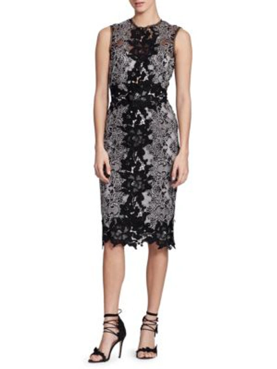 Marchesa Notte Sleeveless Lace Colorblock Dress In Black