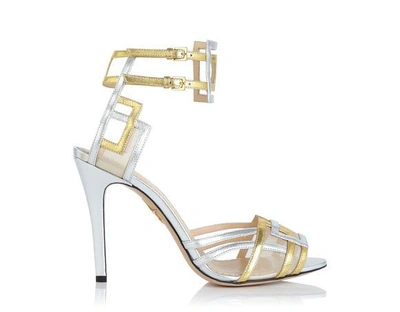 Charlotte Olympia Between The Lines Metallic Leather Sandals In Metallic%20nappa%2fnetting_41_silver%2fgold