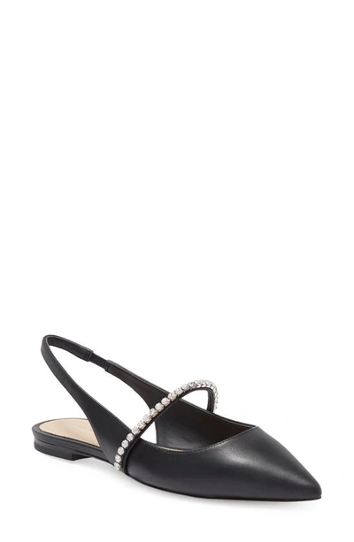 Stuart Weitzman Crystaline Slingback Flat In Black Patent