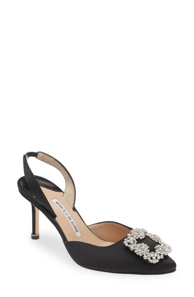 Manolo Blahnik Hangisi Crystal Buckle Slingback Pump In Black