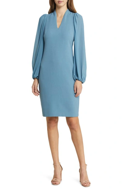 Vince Camuto Chiffon Long Sleeve Crepe Dress In Dusty Blue