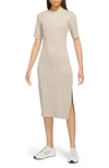 Nike Sportswear Essential Crewneck Midi Dress In Beige/white