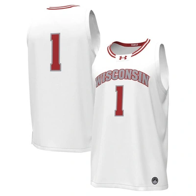 Under Armour #1 White Wisconsin Badgers Replica Basketball Jersey