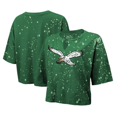 Majestic Threads Kelly Green Philadelphia Eagles Bleach Splatter Notch Neck Crop T-shirt