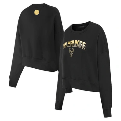 Pro Standard Black Milwaukee Bucks Glam Cropped Pullover Sweatshirt
