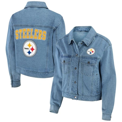 Wear By Erin Andrews Pittsburgh Steelers Full-snap Denim Jacket In Blue