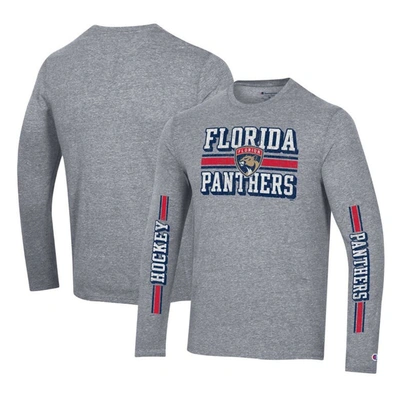 Champion Heather Gray Florida Panthers Tri-blend Dual-stripe Long Sleeve T-shirt
