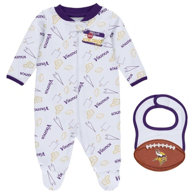 Wear By Erin Andrews Babies' Newborn & Infant  White Minnesota Vikings Sleep & Play Full-zip Sleeper & Bib Se In Purple