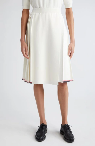 Thom Browne Pleat Back Cotton Sweater Skirt In White