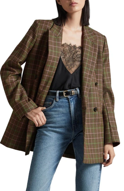 & Other Stories Plaid Oversize Wool Blazer In Brown Check Lilacgreen Stripes