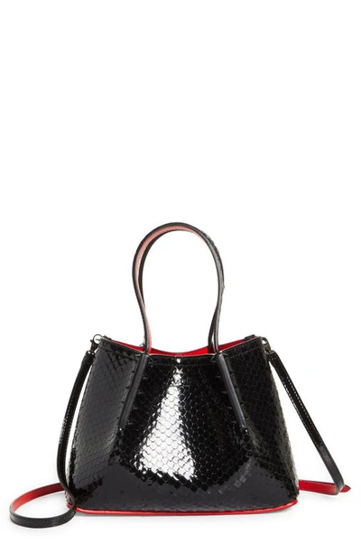 Christian Louboutin Mini Cabarock Snakeskin Embossed Patent Leather Tote In Black