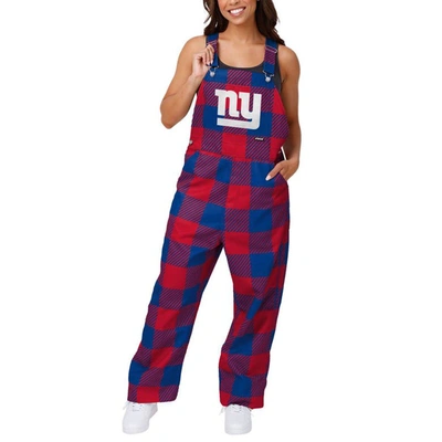 Foco Royal New York Giants Big Logo Plaid Overalls