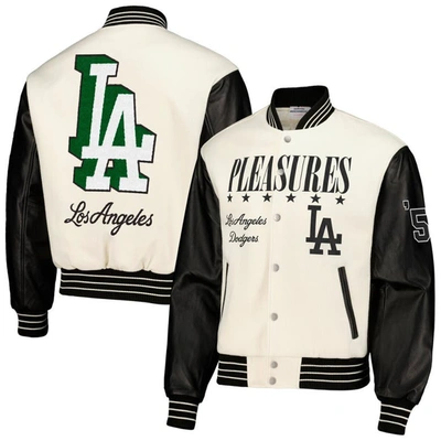 Pleasures White Los Angeles Dodgers Full-snap Varsity Jacket