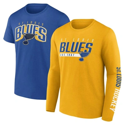 Fanatics Branded Gold/blue St. Louis Blues Bottle Rocket T-shirt Combo Pack In Gold,blue