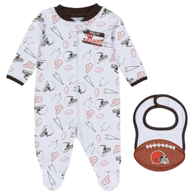 Wear By Erin Andrews Babies' Newborn & Infant  White Cleveland Browns Sleep & Play Full-zip Sleeper & Bib Set