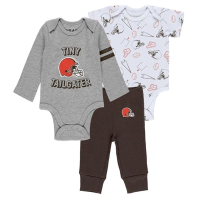 Wear By Erin Andrews Babies' Newborn & Infant  Grey/brown/white Cleveland Browns Three-piece Turn Me Around B