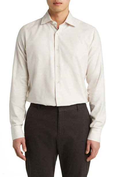 Canali Regular Fit Solid Herringbone Dress Shirt In Beige