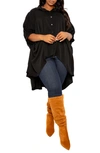 Buxom Couture Flowy High-low Shirt In Black