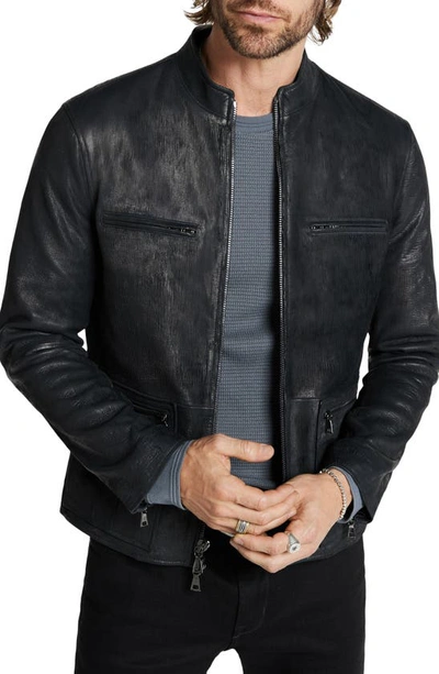 John Varvatos Slim Fit Corded Leather Jacket In Twilight Blue