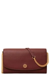 Tory Burch Robinson Leather Wallet On A Chain In Claret/gold