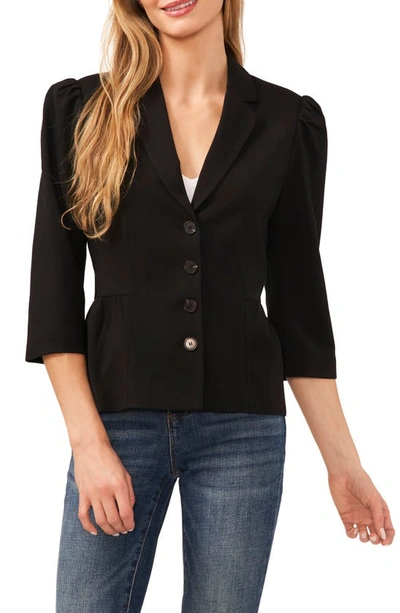 Cece Puff Shoulder Peplum Blazer In Rich Black