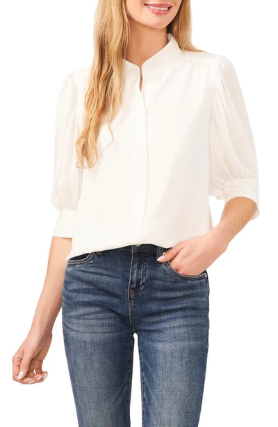 Cece Puff Sleeve Crepe Button-up Shirt In New Ivory