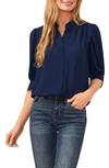 Cece Puff Sleeve Crepe Button-up Shirt In Classic Navy