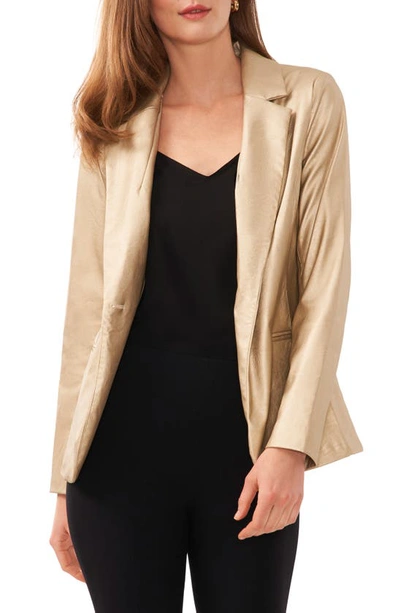 Halogen Metallic Faux Leather Blazer In Soft Gold/ Silver ModeSens