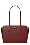 Tory Burch Small Robinson Pebble Leather Tote In Claret/gold