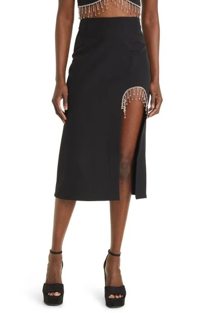 Something New Coco Embellished Slit Midi Skirt In Black