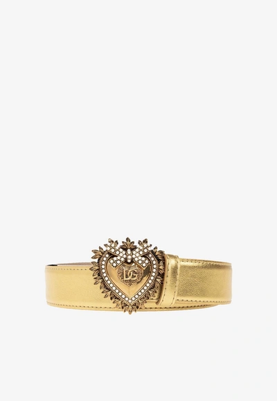 Dolce & Gabbana Devotion Metallic Leather Belt In Gold