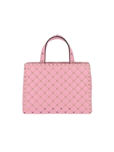 Valentino Garavani Handbag Valentino Rockstud Spike Shopping Bag In Genuine Quilted Leather With Double Handles And Rem In Pink