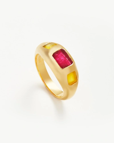 Missoma Good Vibes Triple Gemstone Statement Ring 18ct Gold Plated/pink Quartz & Mango Chalcedony Gold/pink